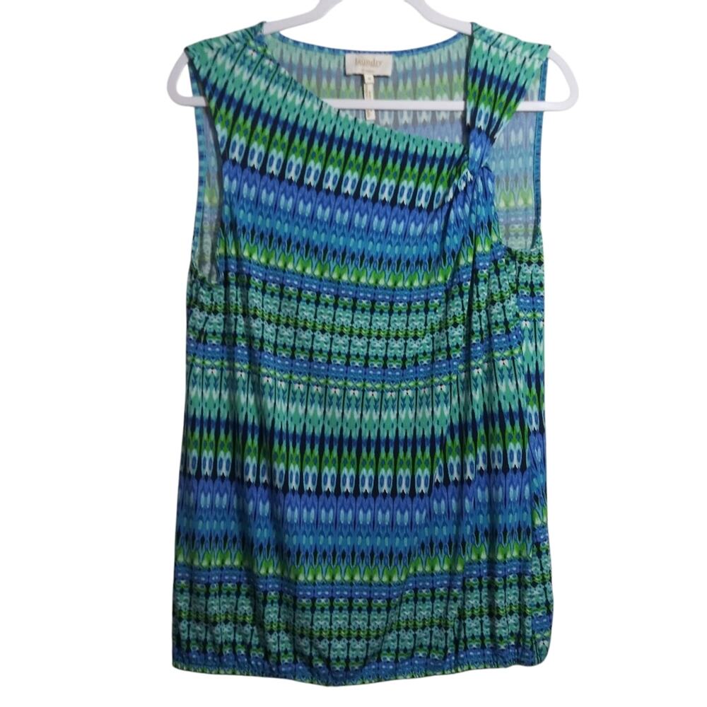 Laundry By Shelli Segal Blue Green Abstract Sleeveless Blouse Top Artsy Size M